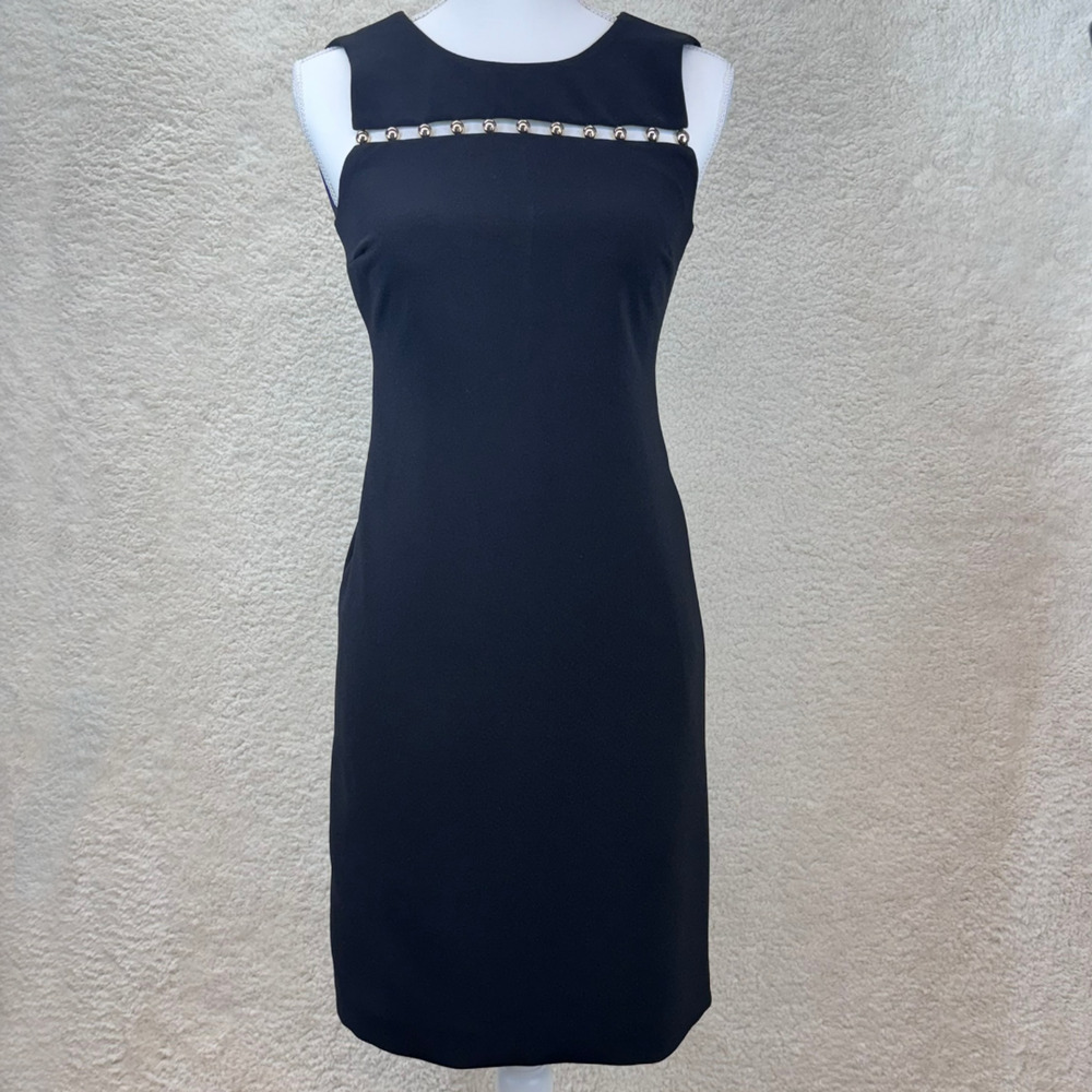 Michael Kors Black Women Sheath Dress 2 Mid Length Sleeveless Round Studs